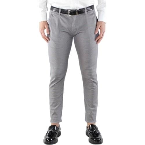 Mens gray cotton elegant Slim Fit Plaid spring pant summer