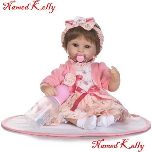 Soft Silicone Vinyl Dolls 42cm Doll Reborn Baby Brown Wig Girl Handmade Cotton Body Lifelike Bebe juguetes bonecas reborn