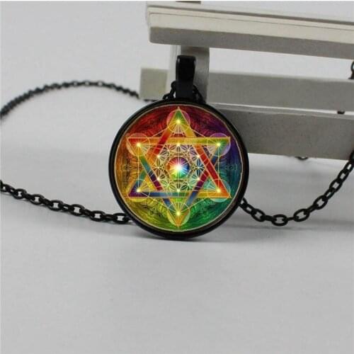 New 3 color Psychedelic Divine Geometric Crystal Necklace Convex Pendant Chain Necklace Woman Dark Jewelry