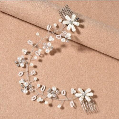 Crystal Pearl Flower Wedding Jewelry Headbands Hairbands Handmade Engagement Party Hair Accessories For Bridal Simple