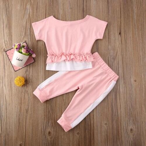 1-6Y Toddler Kids Baby Girl Clothing Set Summer Children Sport Tracksuit Ruffle T shirt Tops+Pants Leggings Outfit Kid Costumes