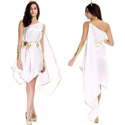 Fantasias Halloween Greek Goddess Dress White One Shoulder Sleeveless Fancy Dress Egyptian Queen Cleopatra Masquerade Costumes