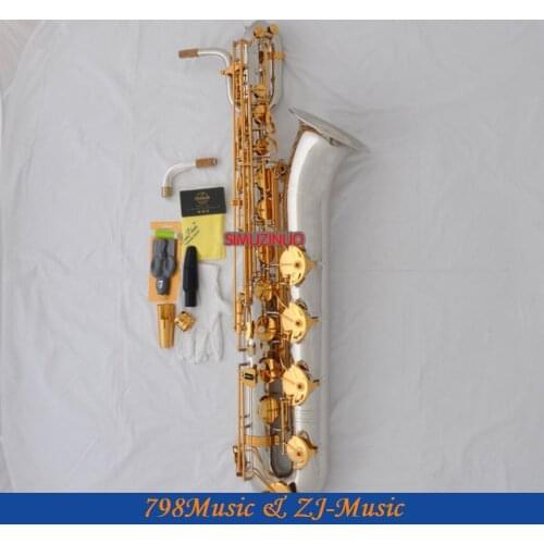Support Professional Silver and Gold Plated Baritone Saxophone Sax High F# Leather Case