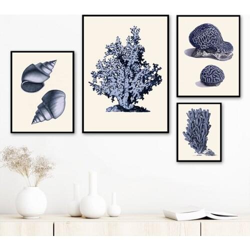 Conch Shell Goldfish Coral Tree Seaweed Wall Art Canvas Painting Nordic Posters And Prints Wall Pictures For Living Room Decor