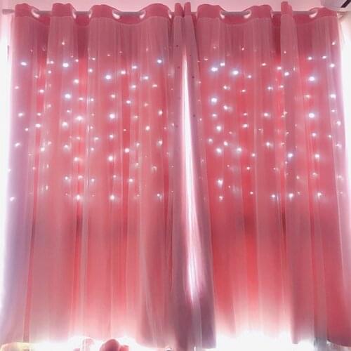 Hollow Star Pink Blackout Curtains for Living Room Bedroom Window Curtain for Princess Room Blinds Stitched With White Voile 1pc