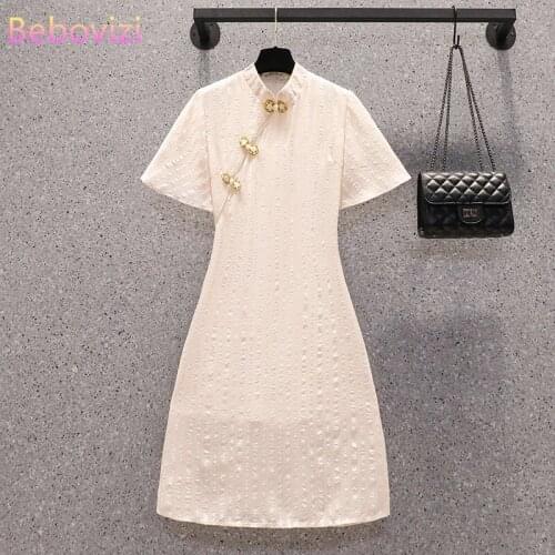 2021 M-4XL Chiffon Vintage Short Sleeve Summer Modern Cheongsam Dresses Chinese Traditional Qipao Casual Party Women Midi Dress