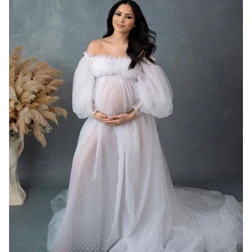 Chic Maternity Dress For Babyshower Long Sleeves Off the Shoulder Maternity Gown Photography Outfit Pregnancy Women Long Dress