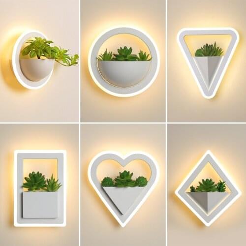 LED plant Wall Lights Fixtures Nordic Round White Nordic Style Led Wall Lamps for Living Room Bedroom Indoor Home Modern Decor
