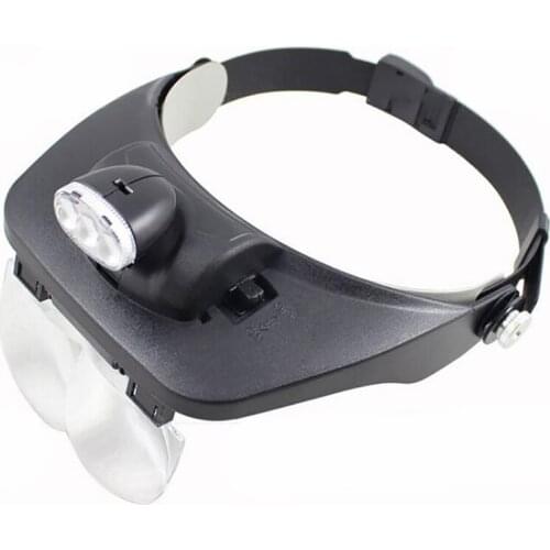 Head-Worn LED Lighted Magnifier with 4 Different Lenses (1.2X, 1.8X, 2.5X, 3.5X) Adjustable Headband Magnifying Glass Loupes