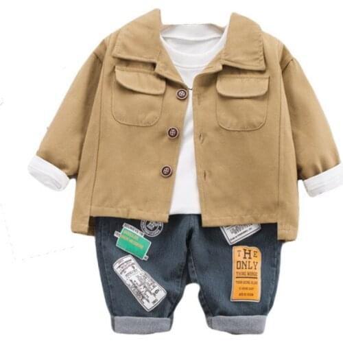 Spring Autumn Cotton Children Clothes Baby Boys Shirts Jacket Denim Pants 3Pcs/sets Out Kids Fashion Toddler Clothing Tracksuits