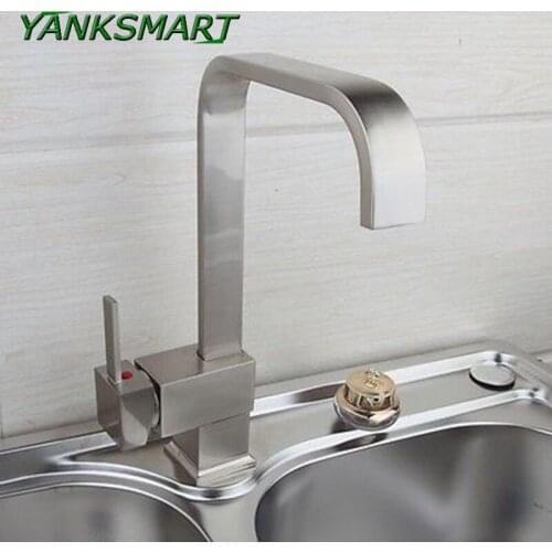 YANKSMART Brass Body Nickel Brushed Kitchen Faucet Sink Mixer Tap Rotating Deck Mounted Basin Kitchen Faucets