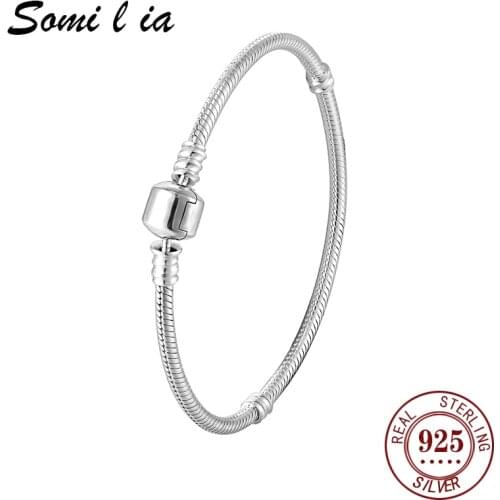 Somi l ia TOP SALE Authentic 100% 925 Sterling Silver Snake Chain Bangle & Bracelet for Women Luxury Jewelry 17-21CM SML8587