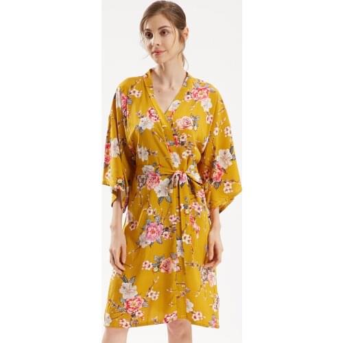 Print Flower Female Bride Wedding Nightwear Cotton Big Size Women Sleepwear Kimono Robe Casual Home Clothing Intimate Lingerie