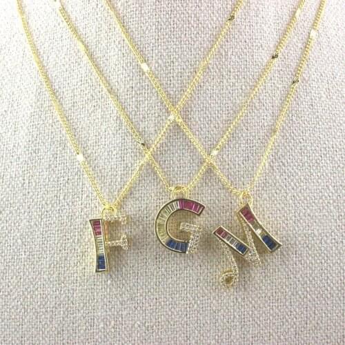 10pcs/lot New design cubic zircon necklace,colorful cz A-Z 26letters component,plated chain necklace cheap wholesale