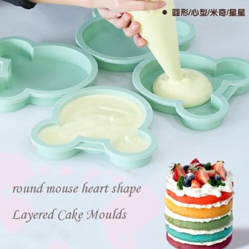 4pcs layered Round rainbow silicone cake molds Mouse Heart Shape chiffon Cake Dessert moulds free cut non-stick baking pan Tools