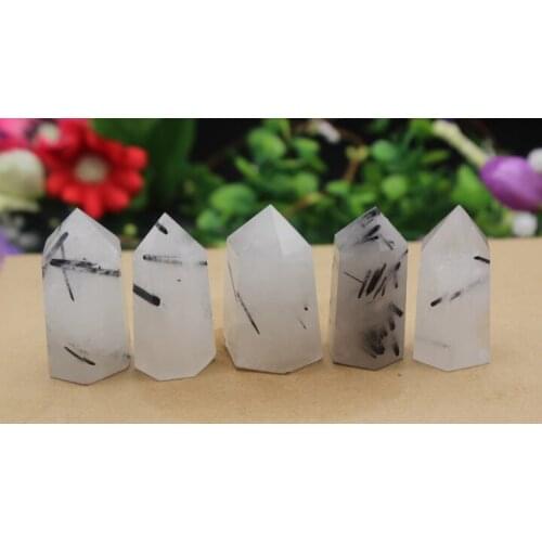 5PCS 164 grams of natural quartz crystal black hair crystal healing magic wand A2