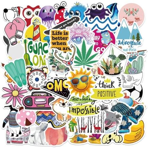 50pcs Waterproof Summer Travel Stickers Trolley Skateboard Suitcase Fresh Cute Animal Graffiti Laptop Notebook Decals