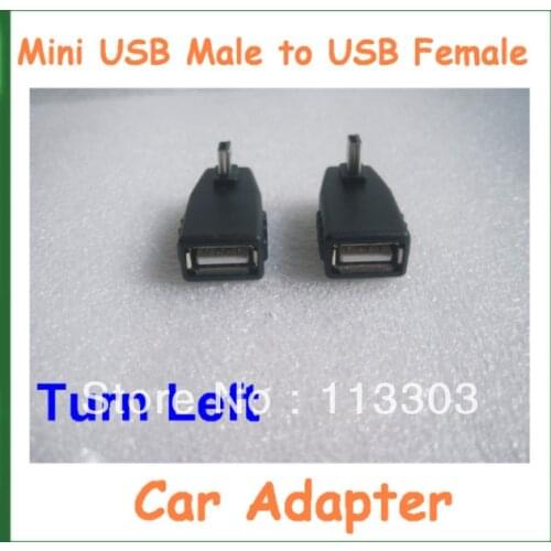 20pcs Car Adapter T style Mini USB Male to USB Female Adapter Turn Left USB Converter MP3 Connector USB OTG Host Free Shipping