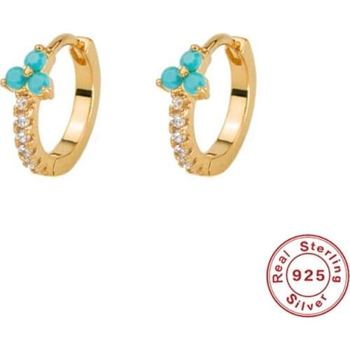 Aide 925 Sterling Silver Black Blue Turquoise Circle Stud Earrings For Women Girls Cubic Zircon CZ Earring Fine Jewelry Gift