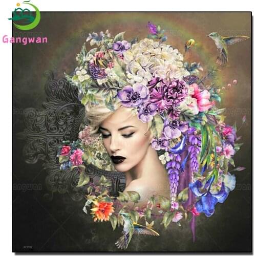 Diamond embroidery Hummingbird,flower iris fantasy woman cross stitch Diy diamond painting sale European sexy beauty picture art
