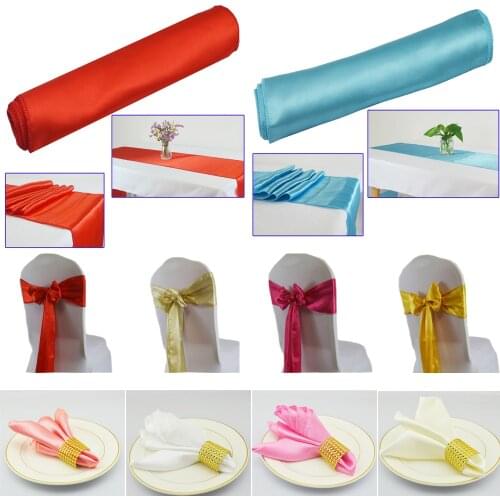 Satin Chair Sashes Bow Knots Tie Band Table Runner Cloth Napkin For Wedding Christmas Birthday Party Decoartion Hotel Supplies