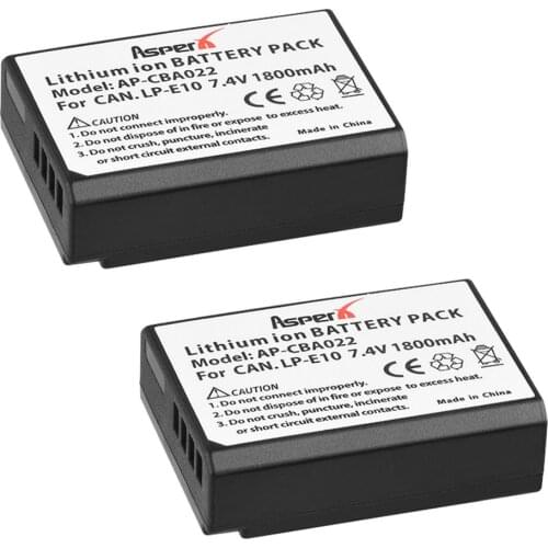AsperX 2pc LP-E10 LP E10 LPE10 1800mAh Rechargeable Li-ion Battery For Canon EOS 1100D 1200D Kiss X50 X70 Rebel T3 T5 Camera