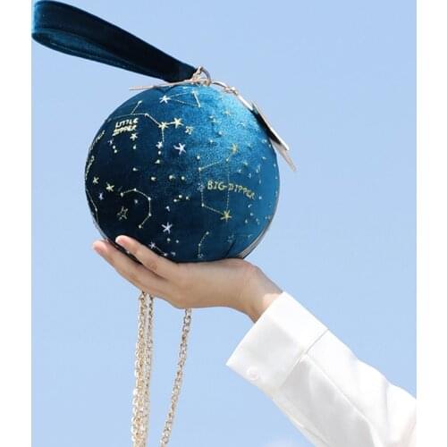 BENVICHED 2021 Planet Bag Velvet Blue Star Ball Bag Small Sequins Stars Crowd Chic Character Round Bag c153