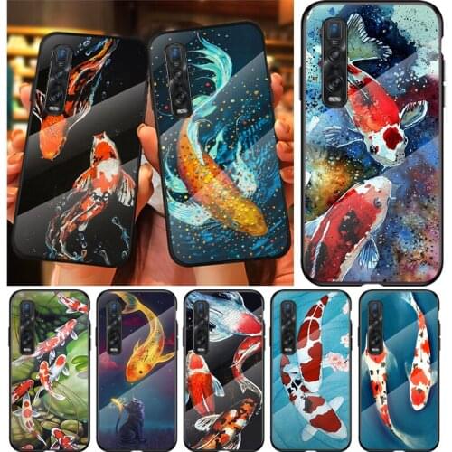 Tempered Glass Cover Chinese Koi Fishes For OPPO A9 2020 A52 Find X2 Lite Realme 7 7i 6 5 Pro C3 XT Shockproof Phone Case
