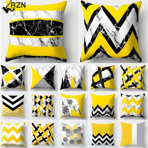 Cojines Decorativos Para Sofa Cushion Cover Yellow Pillow Geometric Marble Polyester pillowcase Home Decoration Decor 40548