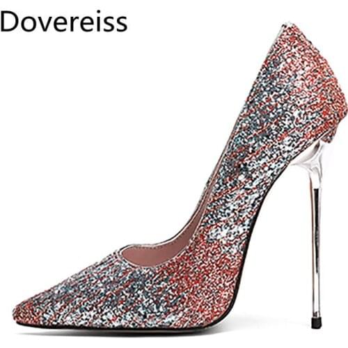 Dovereiss Fashion Womens Shoes summer bling-bling new Elegant Slip on sexy Pumps sexy Office lady Party shoes 31-46