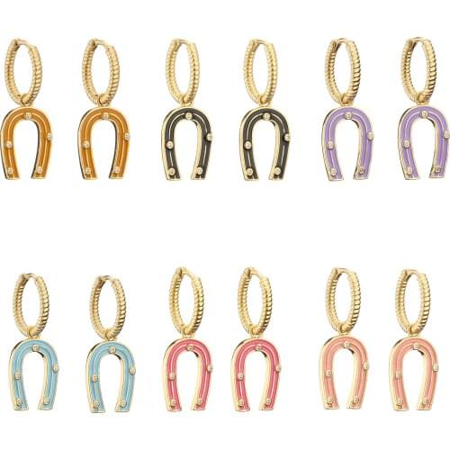 HECHENG,1 pair,Fashion Horseshoe Charm Antique Bronze Earrings,For Women Candy Color Sweet Jewelry,Wholesale