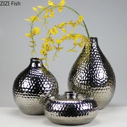 Creative Electroplating Ceramic Vase Table Decoration Flower Arrangement Dried Flower Hydroponic Vase Home Decoration Modern