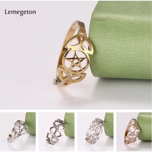 Lemegeton Supernatural Pentacle Pentagram Ring for Women Girls Star Goat Pentagram Rings Jewelry