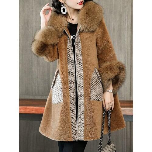Sheep Shearing Overcoat 2020 Clothes Rear Coat Women Winter Long Parka Real Fox Fur Collar Female Wool Jacket LX2560