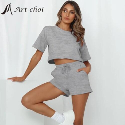 Summer Two Piece Set Pullover Tracksuit Casual Outfit Suits Women Solid Short T Shirt Crop Tops Shorts Pants 2 Piece Sets