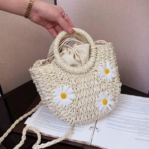 Small Straw Women Shoulder Bag Summer Beach Top-handle Crossbody Bag Ladies Little Daisy Messenger Bag Hand-woven Straw Handbags