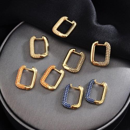 Fashion Exquisite Two-color Stitching Earrings Geometric Square Earrings Personality Trendy Simple Earring Modern Earrings Boho
