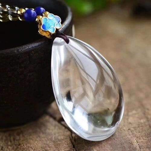 Natural white real crystal drop pendant crystal clear pendant sweater chain female crystal jewelry pendants jade necklace
