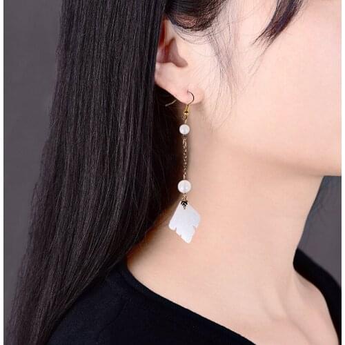 Delicate White Onyx Beads Comfortable Copper Alloy Tassel Ear Hook Simple Coloured Glaze Leaves Pendant Earrings Woman Bijoux