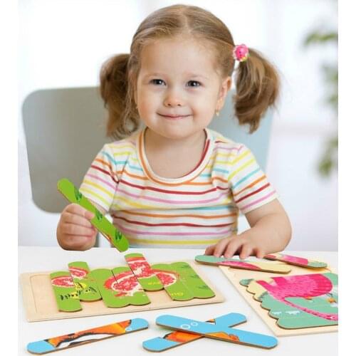 New Wooden Double-sided Puzzles Creativity Strip Shape 3D Puzzle Telling Stories Stacking Jigsaw Kids Educational Learning Toys