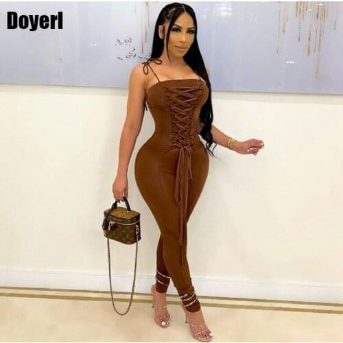Skinny Female Jumpsuit Overalls for Women 2021 Elegant Bodycon Bandage Club Party Sexy Jumpsuit Clubwear Romper One Piece Outfit