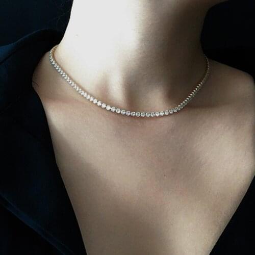 Multicolor diam tennis choker necklace for women stainless steel zircon stone clavicle collar dainty choker necklace summer