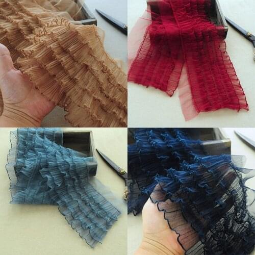3meters Soft Red Navy Blue Ruffled Lace Trim 5 Layers Sewing Pleated Lace Fabric for Tutu Dress Doll Dress Accessories