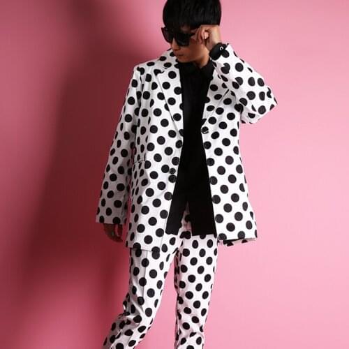 Dot Casual Men Jacket Male High Street Fashion Hip Hop Loose Blazer Suit Coat Stage Costumes Fashion Suit Coat Blazer Masculino
