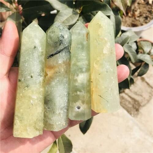 Natural Tower Green Prehnite Geode Quartz Crystal Home Furnishing Decor Stone Gift Rod Column Treatment Obelisk Healing Wand