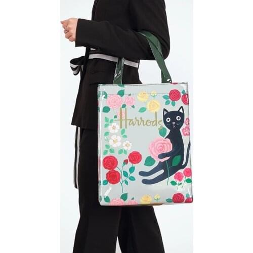 PVC London Style Flower Shopper Bag Waterproof Handbag Lunch Tote Shoulder Bag Reusable Shopping Bag Womens Bag