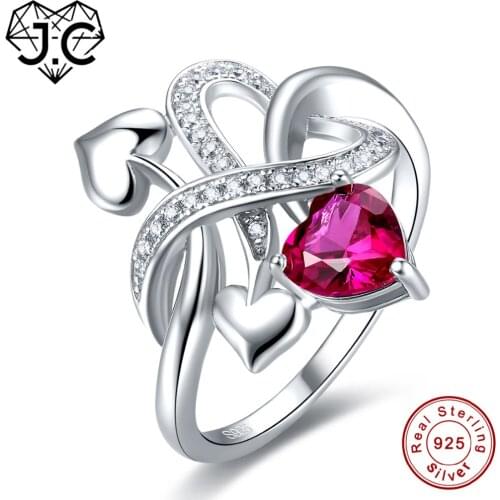 J.C Romantic Heart Ruby Spinel Blue White Topaz 925 Sterling Silver Ring Size 6 7 8 9 For Lovers Wedding Fine Jewelry Nice Gift