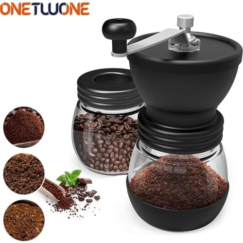 Manual Coffee Mill Grinder with Ceramic Burrs Two High-Quality Glass Jars Stainless Steel Handle Coffee Maker Kitchen Tools