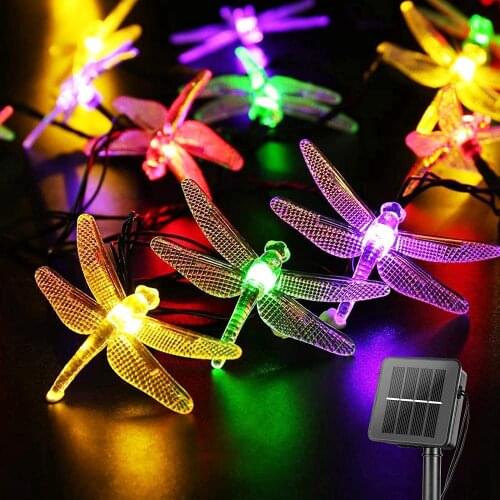 Yohencin Solar Garden String Lights 30 LED Outdoor Fairy String Lights 8 Modes Waterproof Dragonfly Lights for Outside Fence
