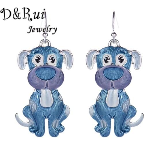 2020 New Design Cartoon Dog Animal Earrings for Kids Girls Womens Trendy Enamel Blue Female Korean Jewelry Dangle Earring Gifts